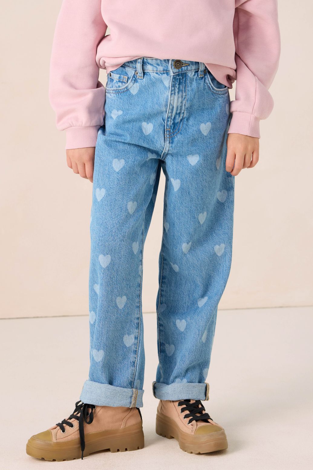 Straight Leg Jeans mit Herzmuster - blau