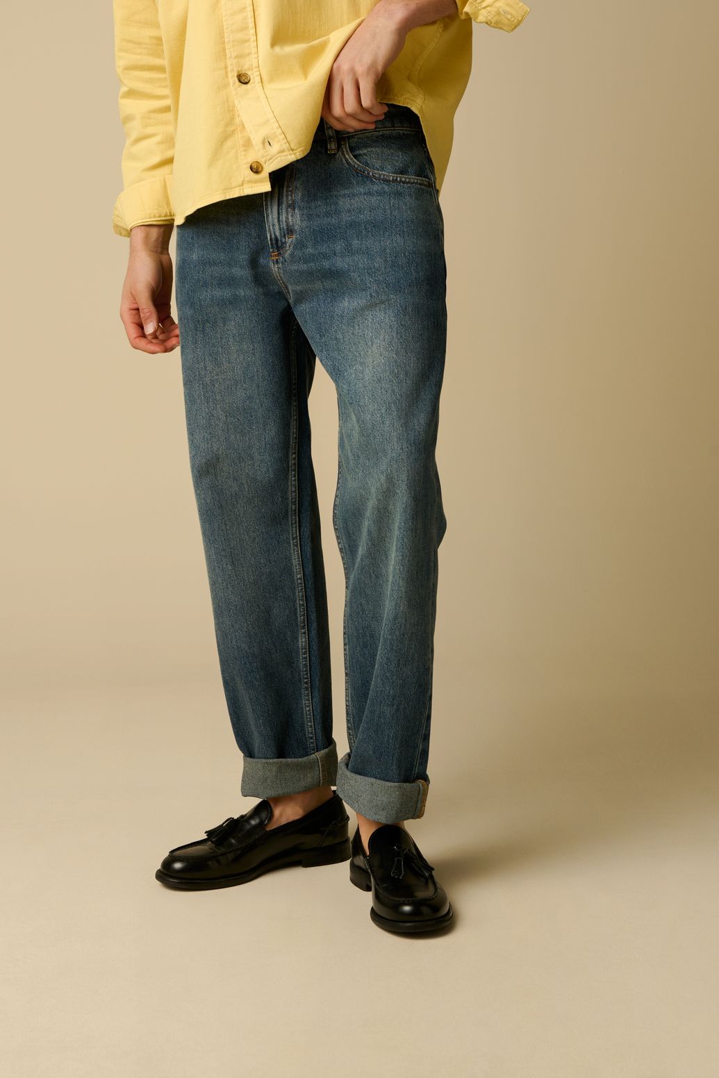 Blauwe mid-rise loose fit jeans