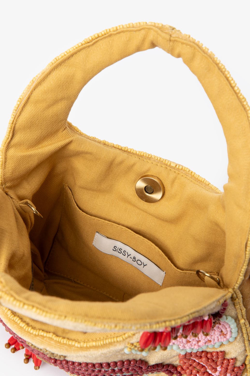 Gele velvet tas met kraaltjes