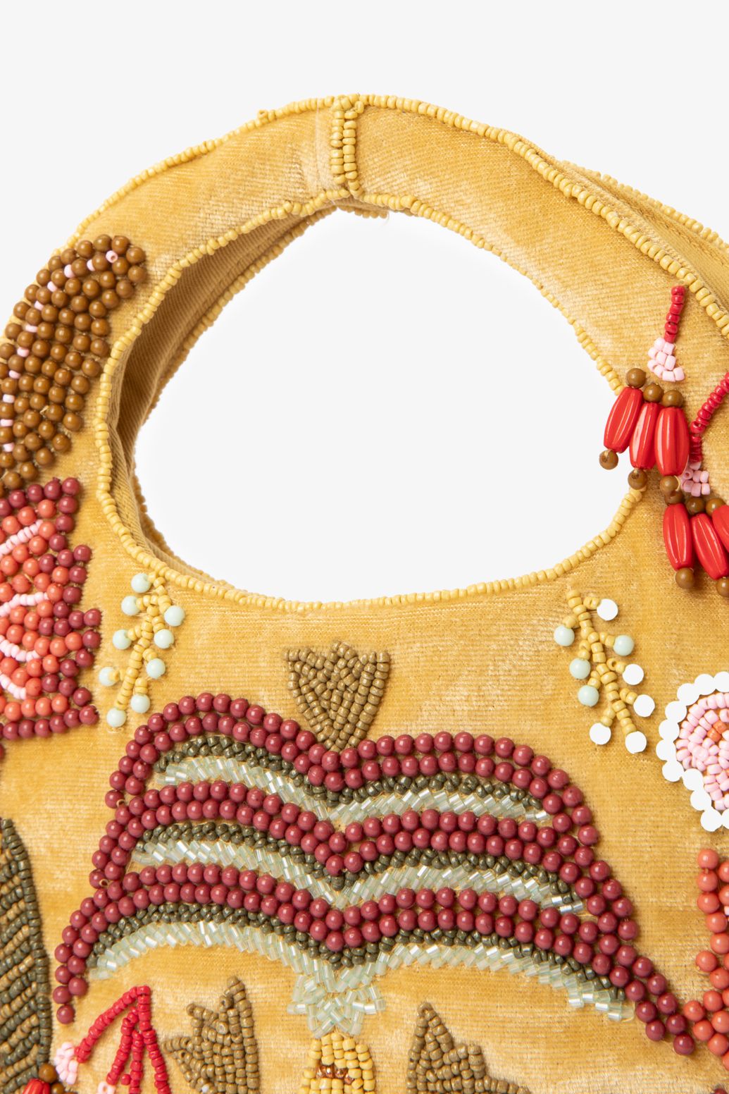Gele velvet tas met kraaltjes