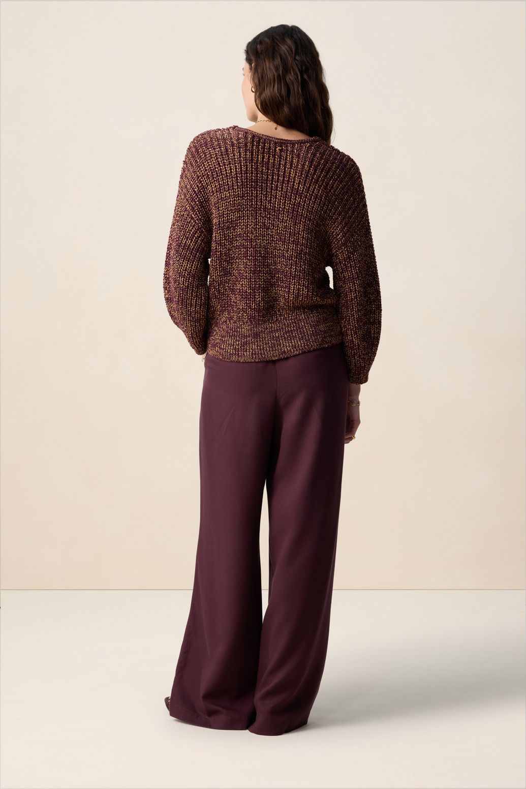 Lurex-Pullover mit V-Ausschnitt - dunkelrot