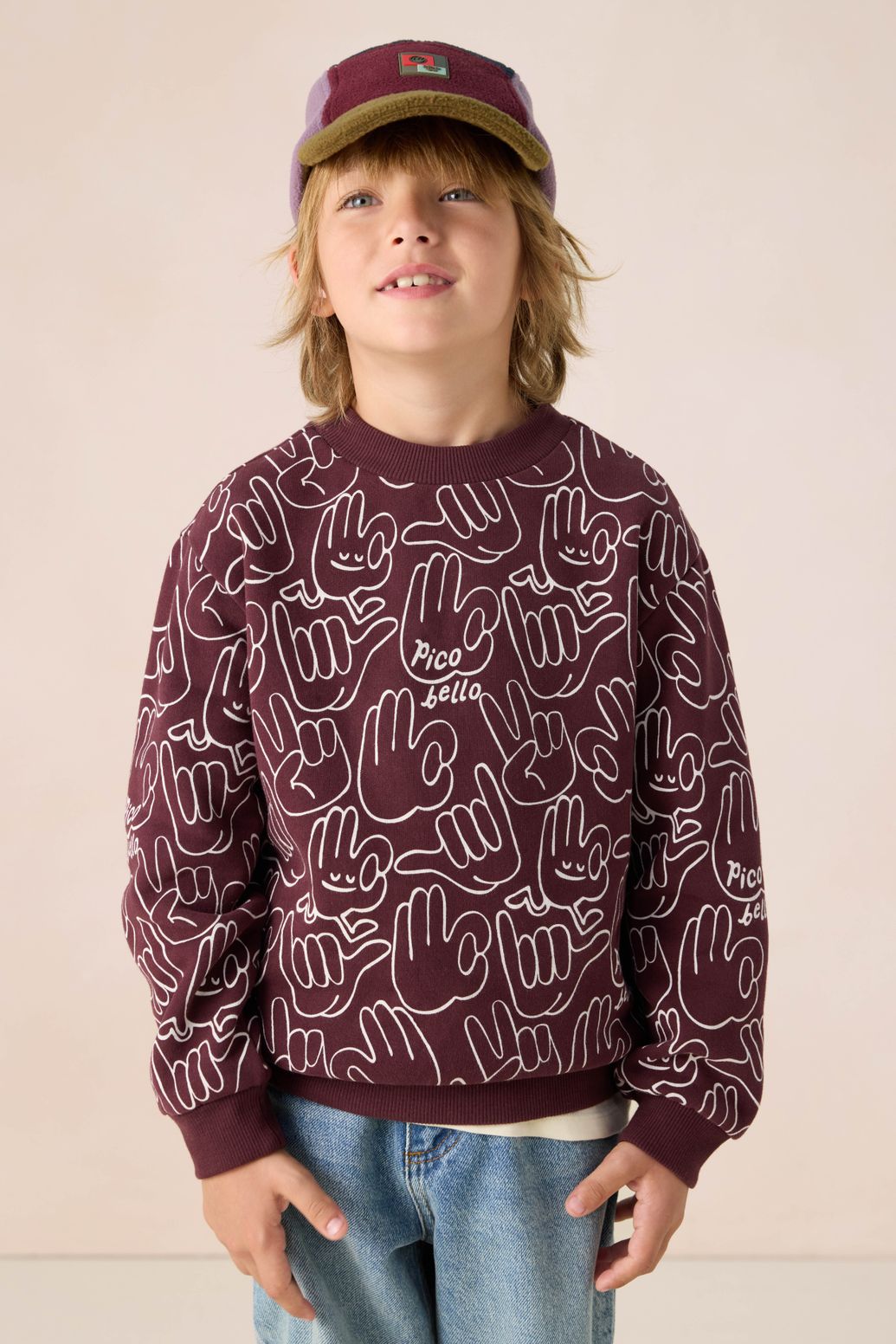 Sweater mit Print - dunkelbraun