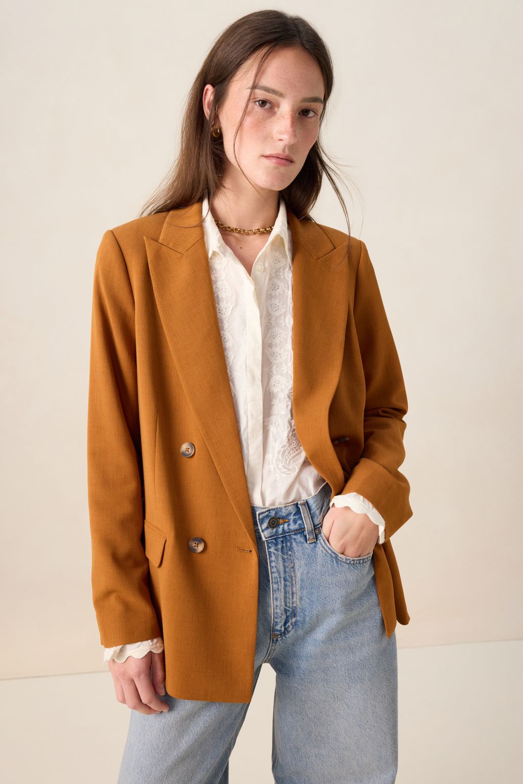 Blazer mit doppelter Knopfleiste - braun