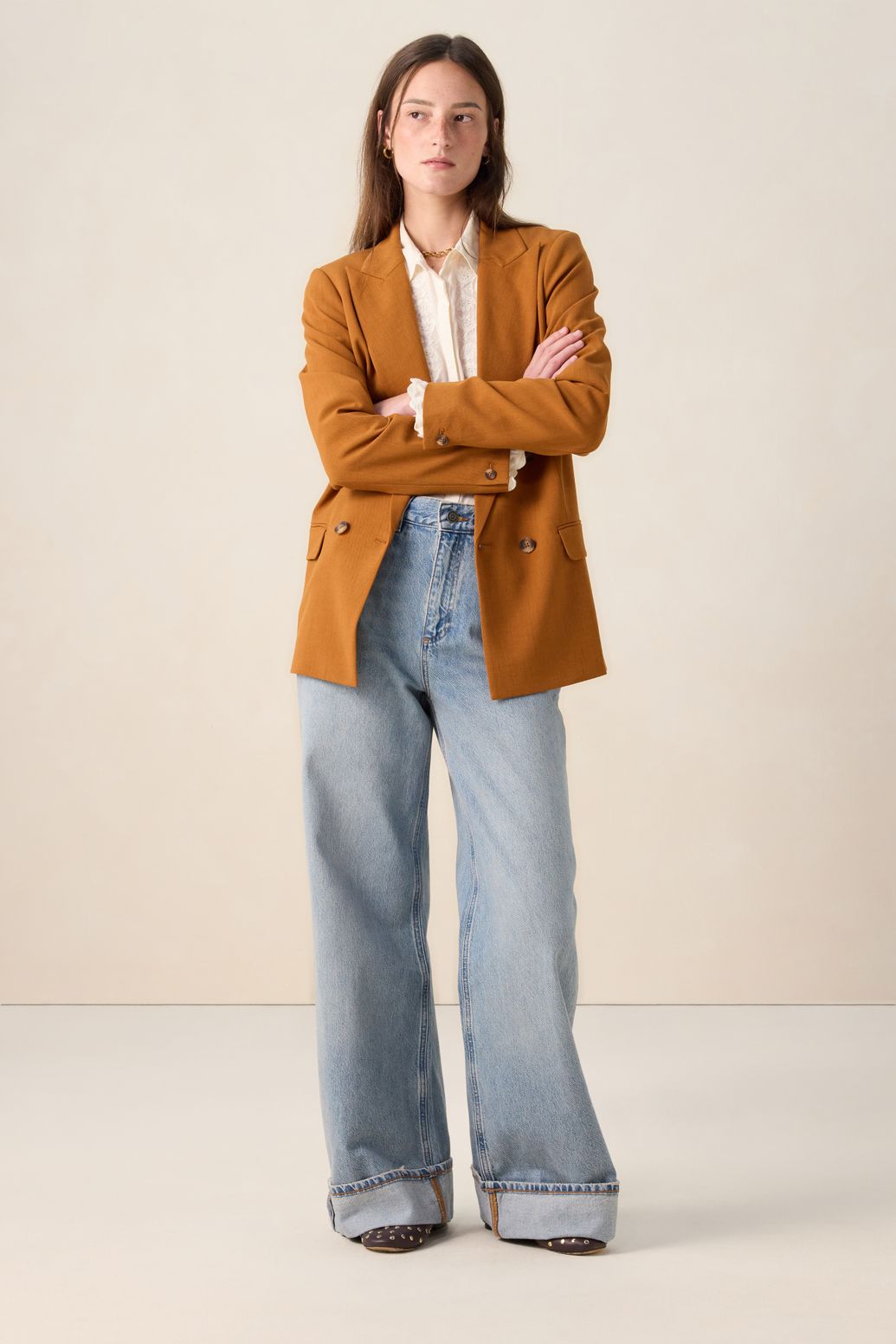 Blazer mit doppelter Knopfleiste - braun