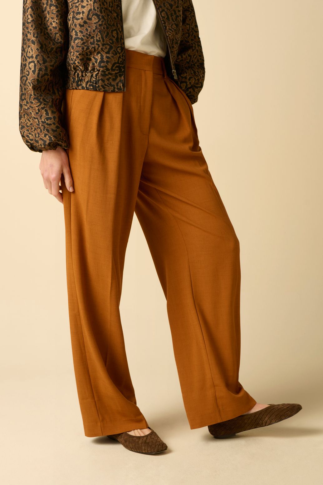 Pantalon jambes larges taille haute - marron