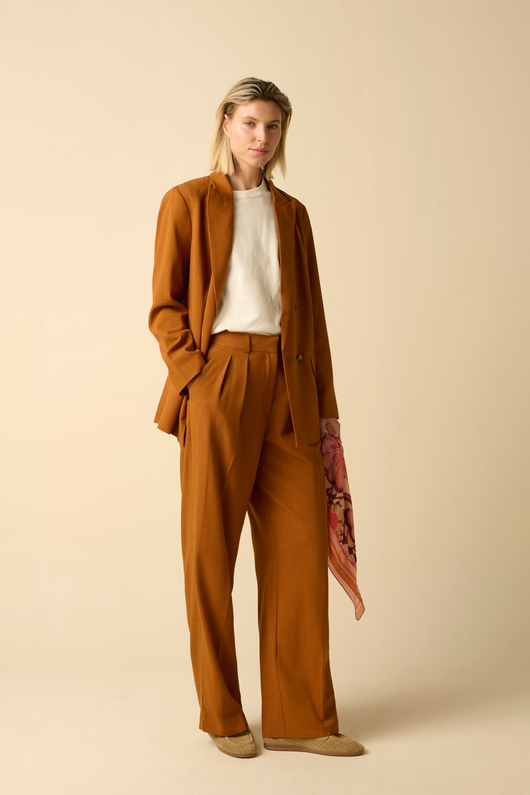 Pantalon jambes larges taille haute - marron