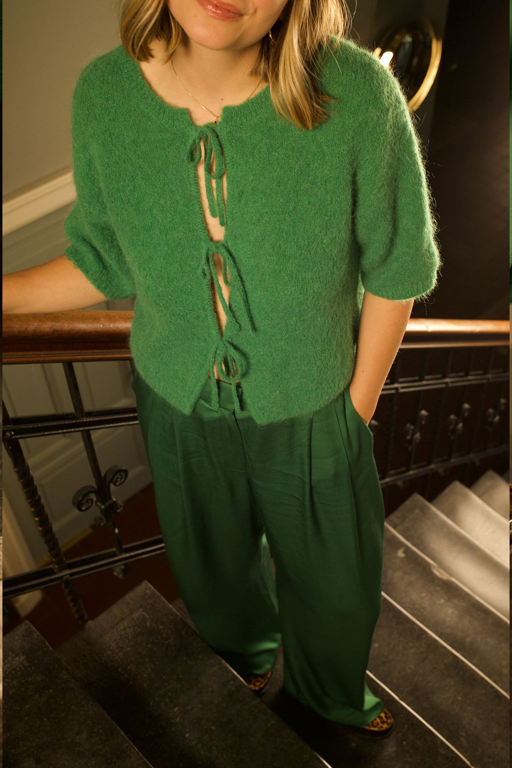 Gilet en laine avec nœuds - vert