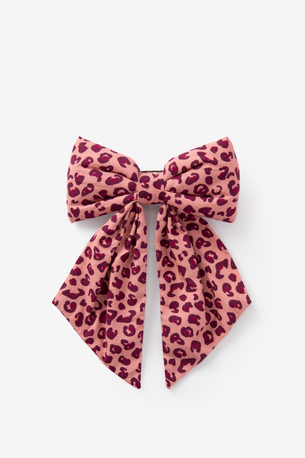 Barrette nœud avec imprimé léopard - rose