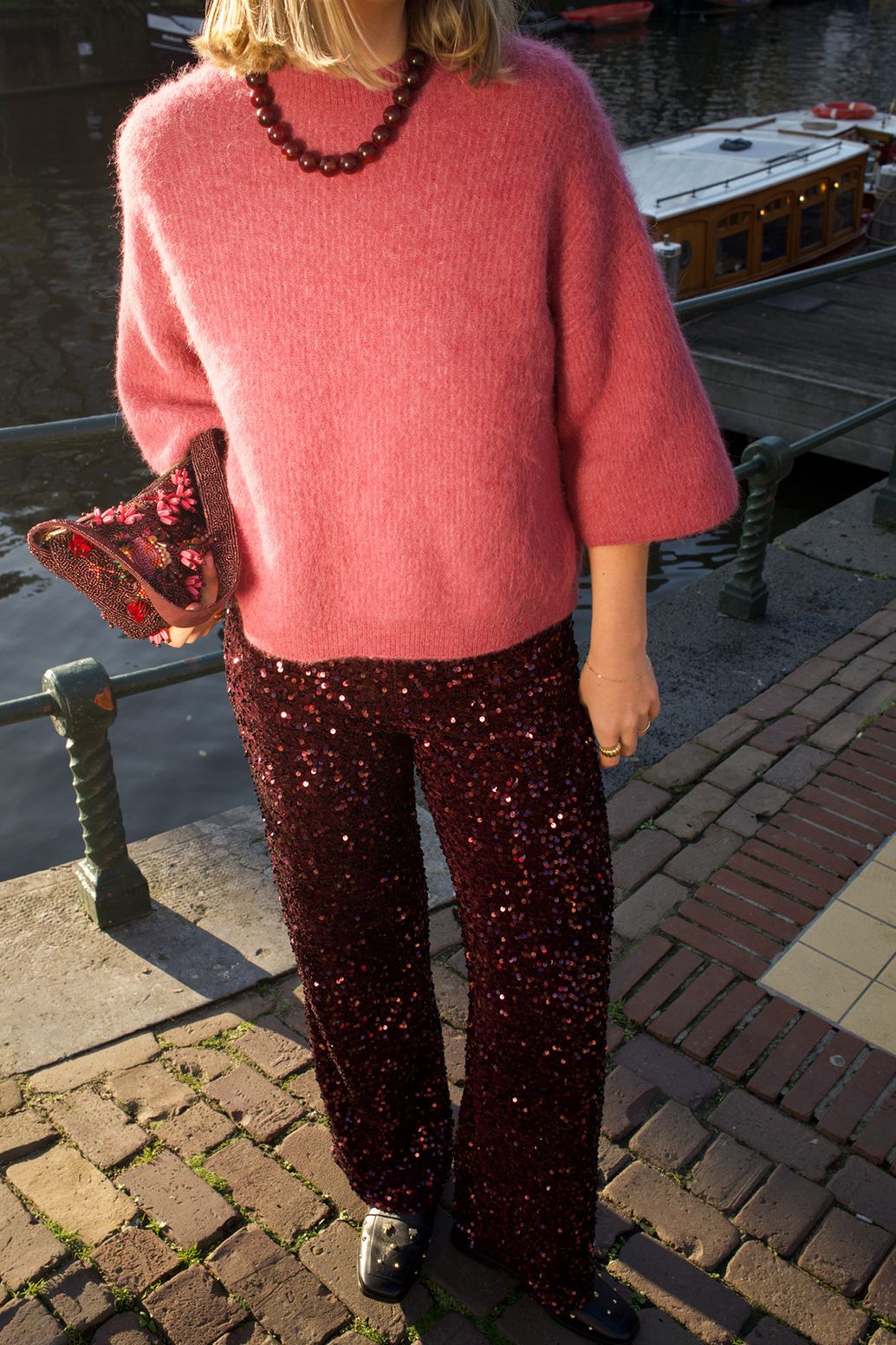 Pantalon à paillettes - rouge foncé
