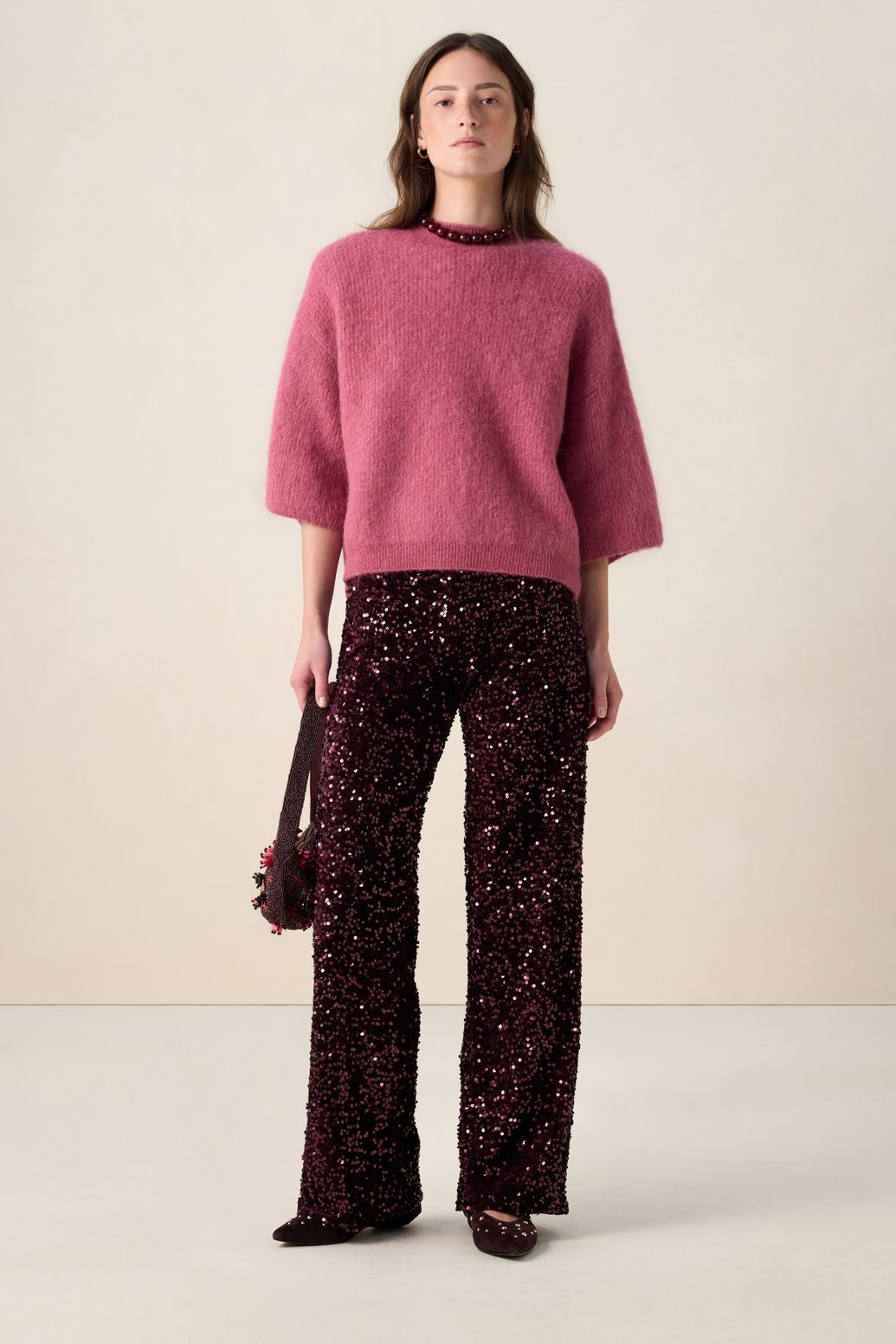 Pantalon à paillettes - rouge foncé