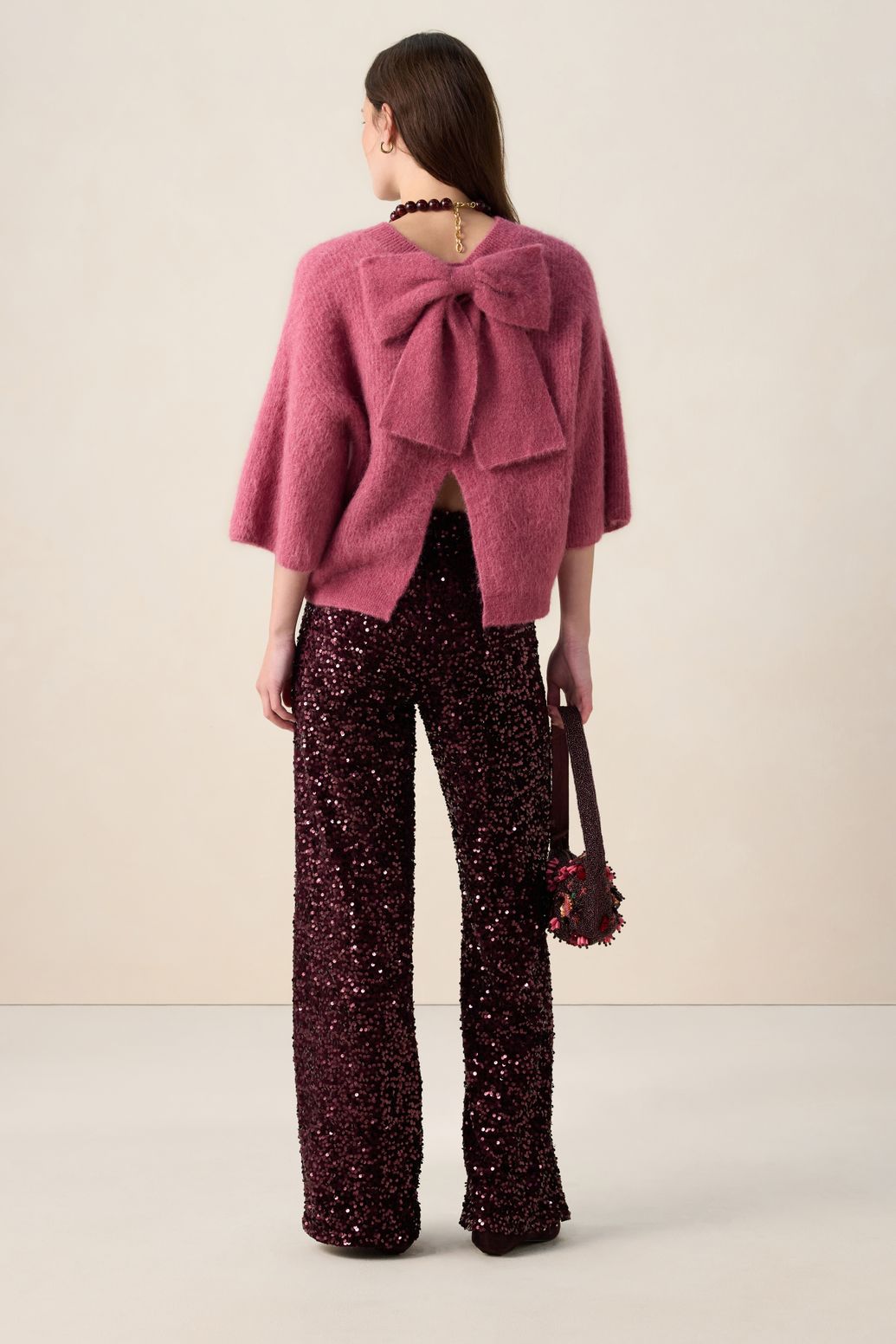 Pantalon à paillettes - rouge foncé