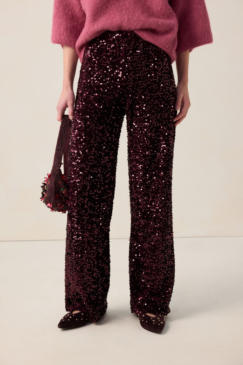 Pantalon à paillettes - rouge foncé