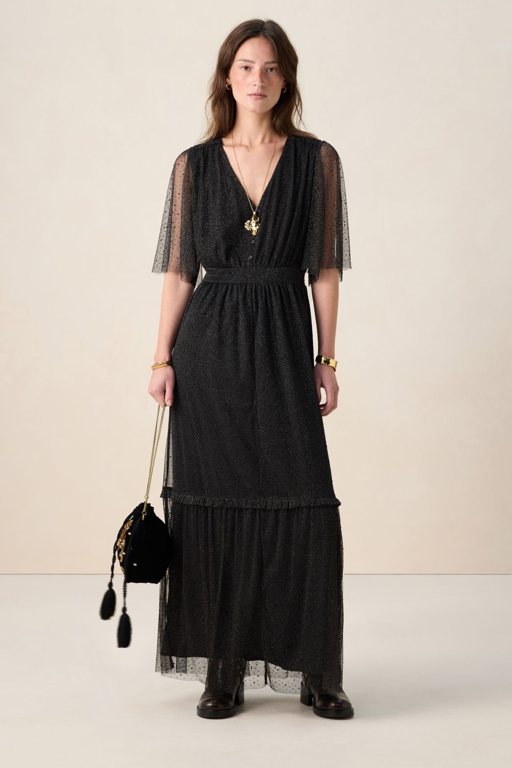 Maxi-Kleid aus Mesh - schwarz