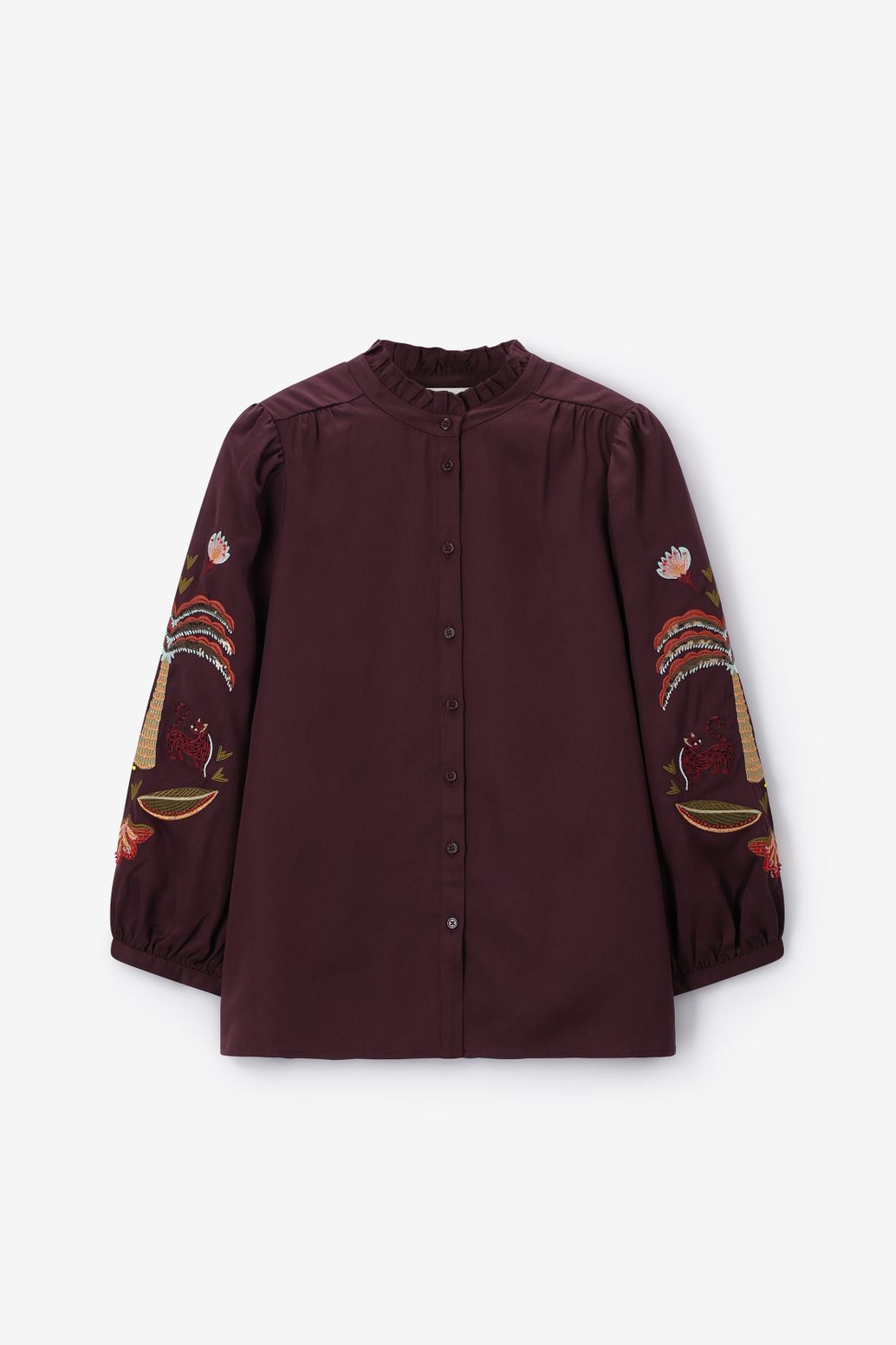 Bluse mit Stickerei - dunkelbraun