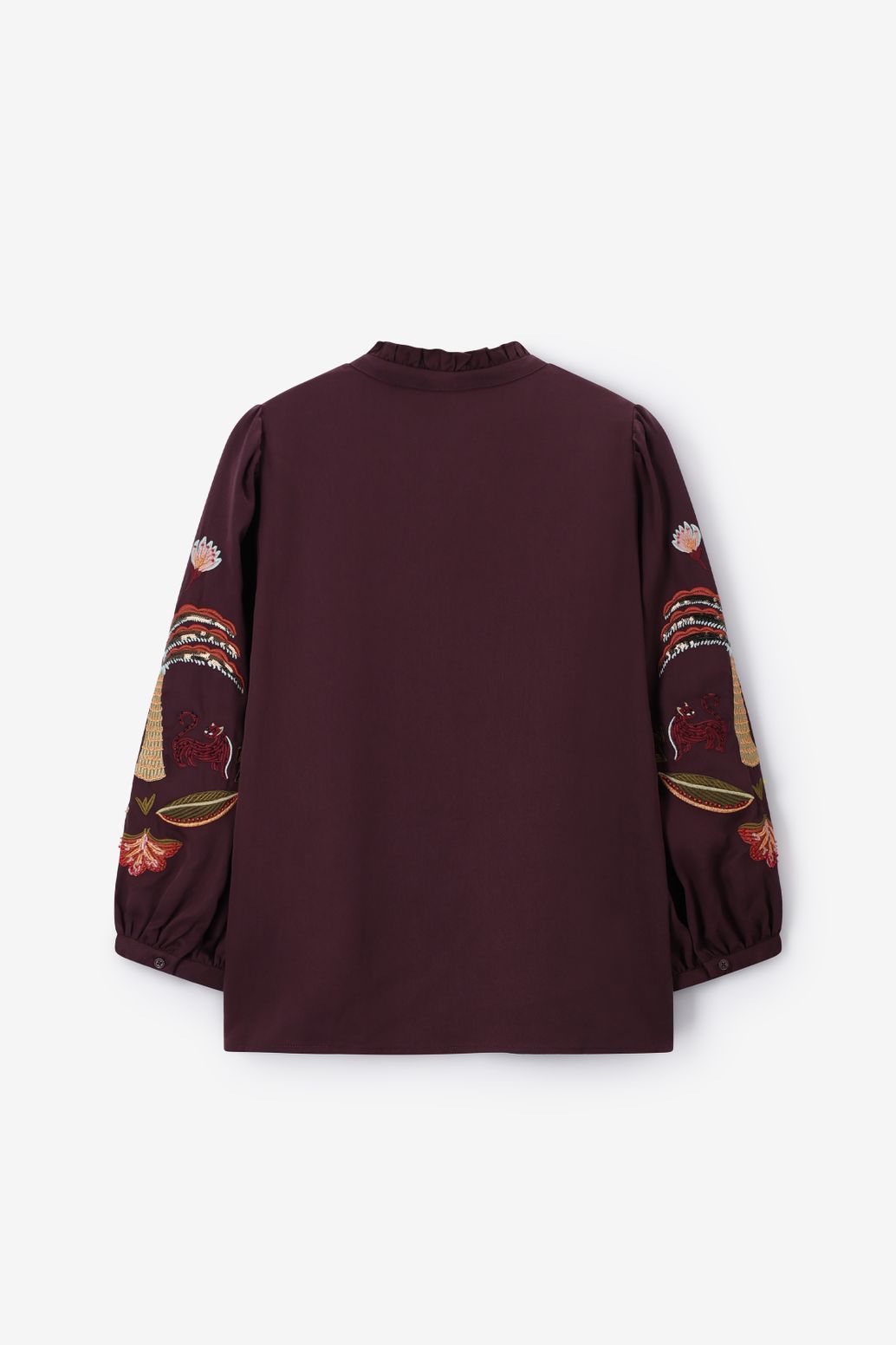 Bluse mit Stickerei - dunkelbraun