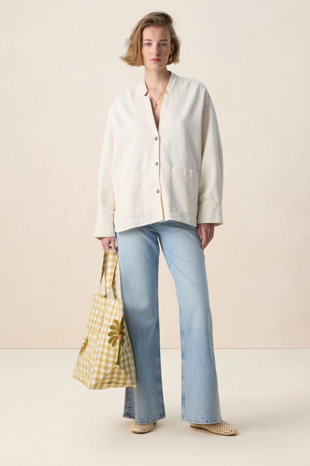 Gele geruite shopper met palmbomen