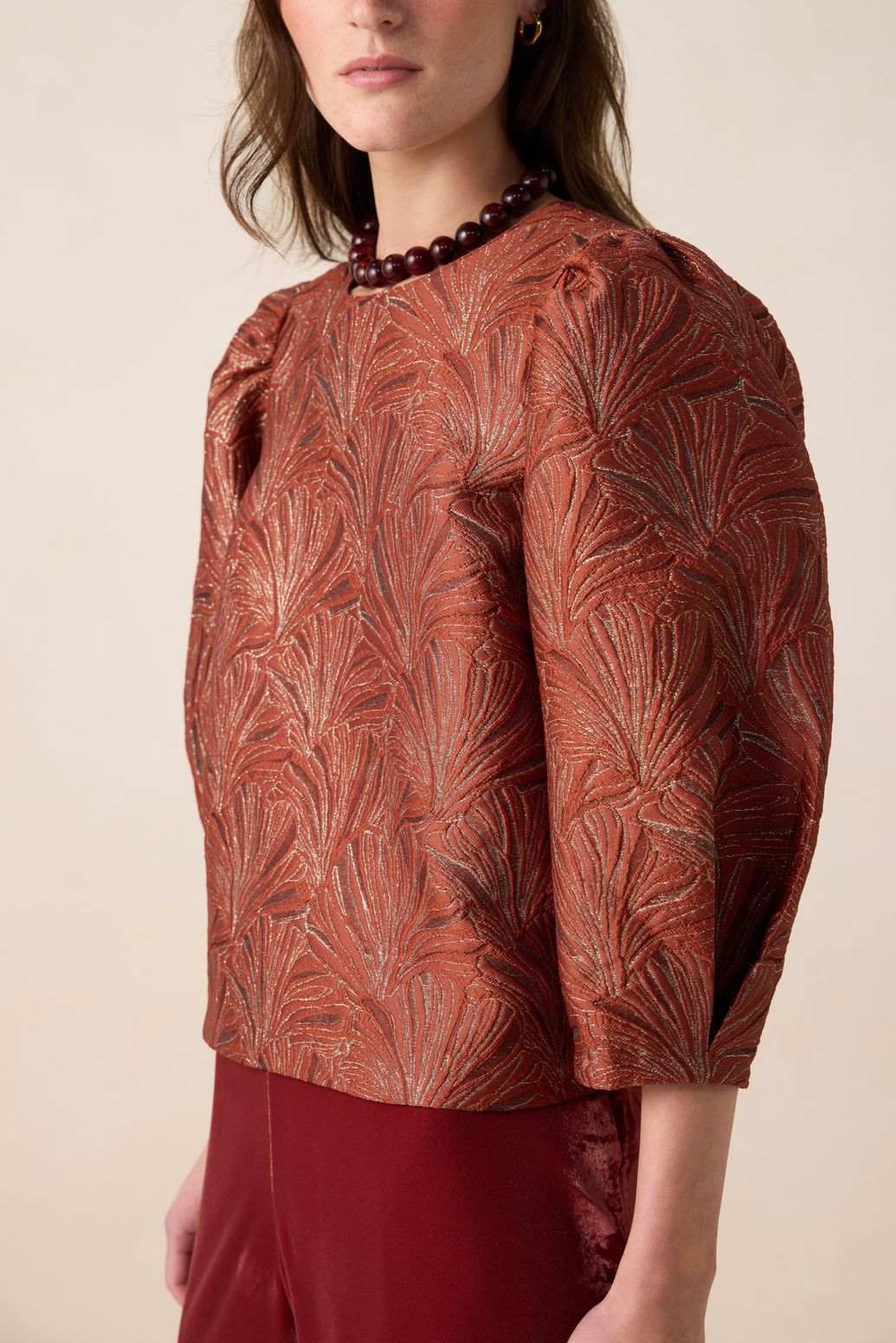 Top mit Ballonärmeln - hellbraun