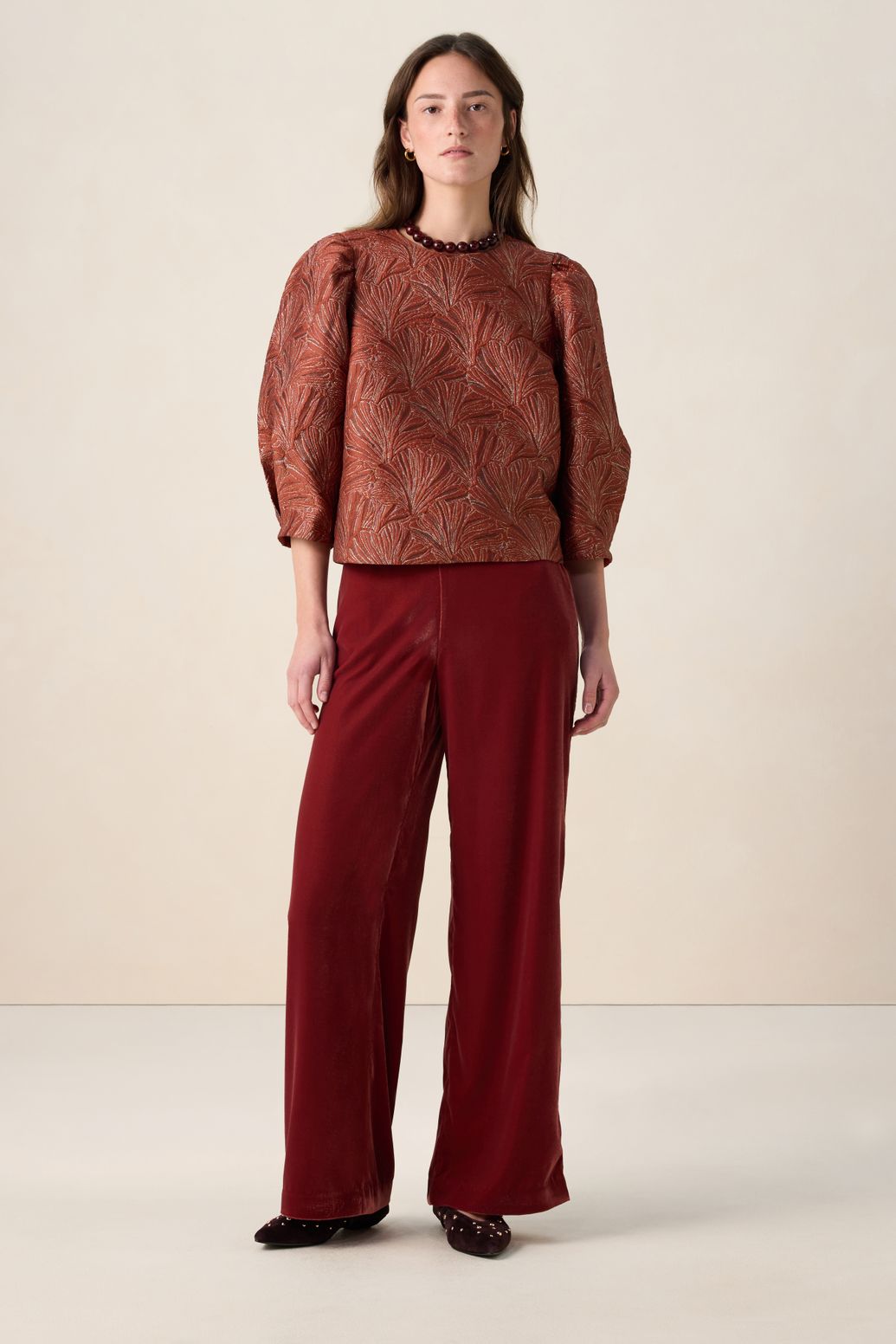 Pantalon jambes larges en velours - rouge