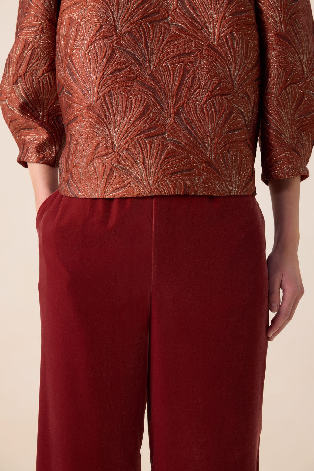 Rode velvet wide leg broek