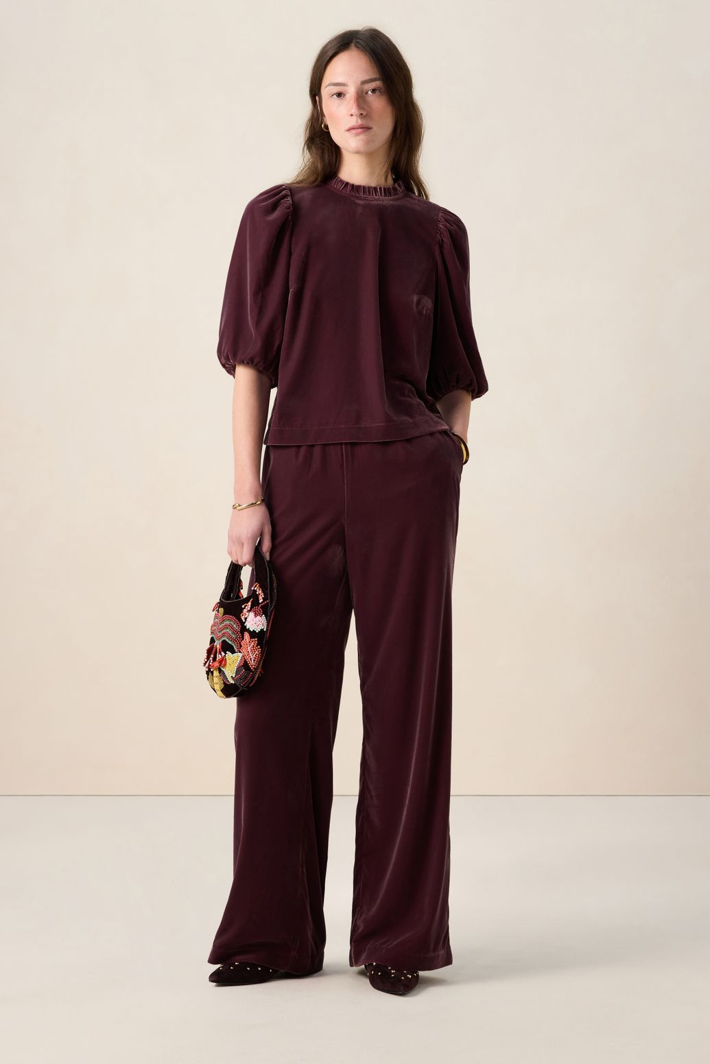 Weite Samthose - dunkelrot