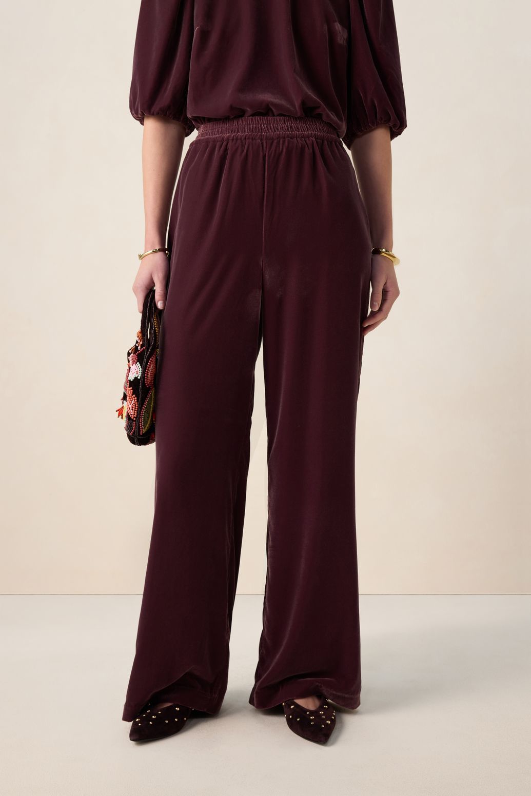 Weite Samthose - dunkelrot