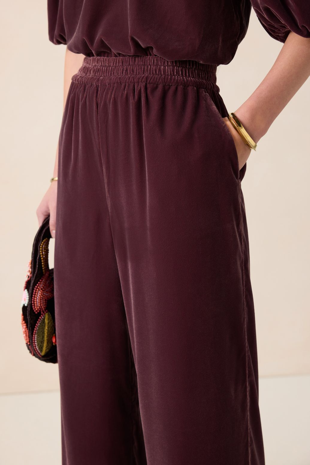 Weite Samthose - dunkelrot