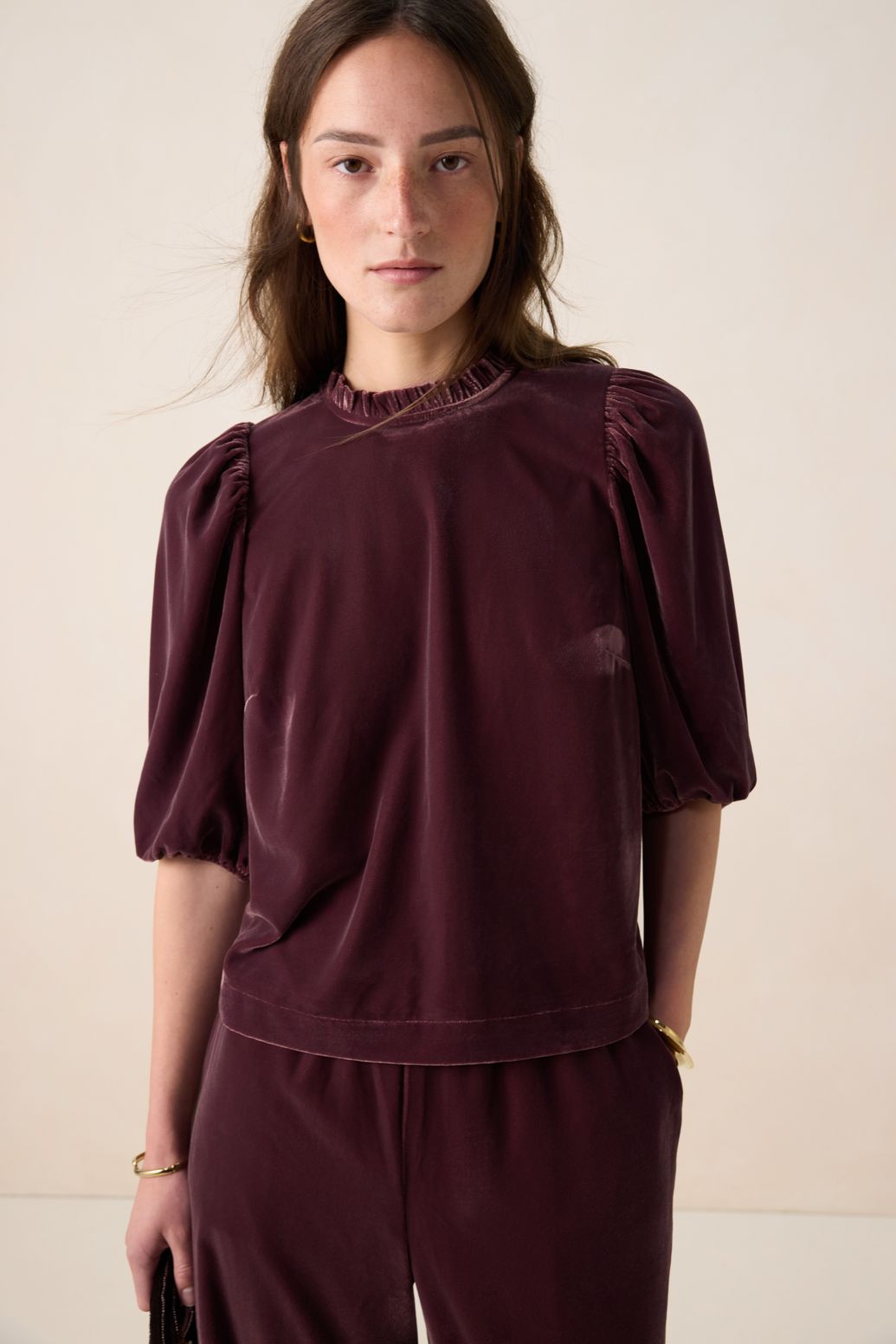 Top en velours - rouge foncé