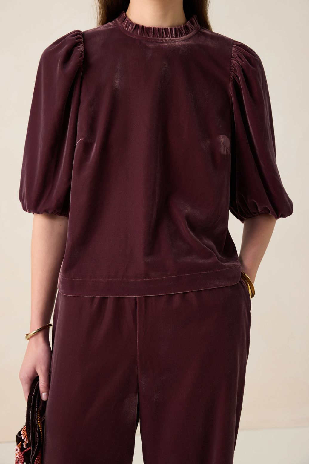 Top en velours - rouge foncé