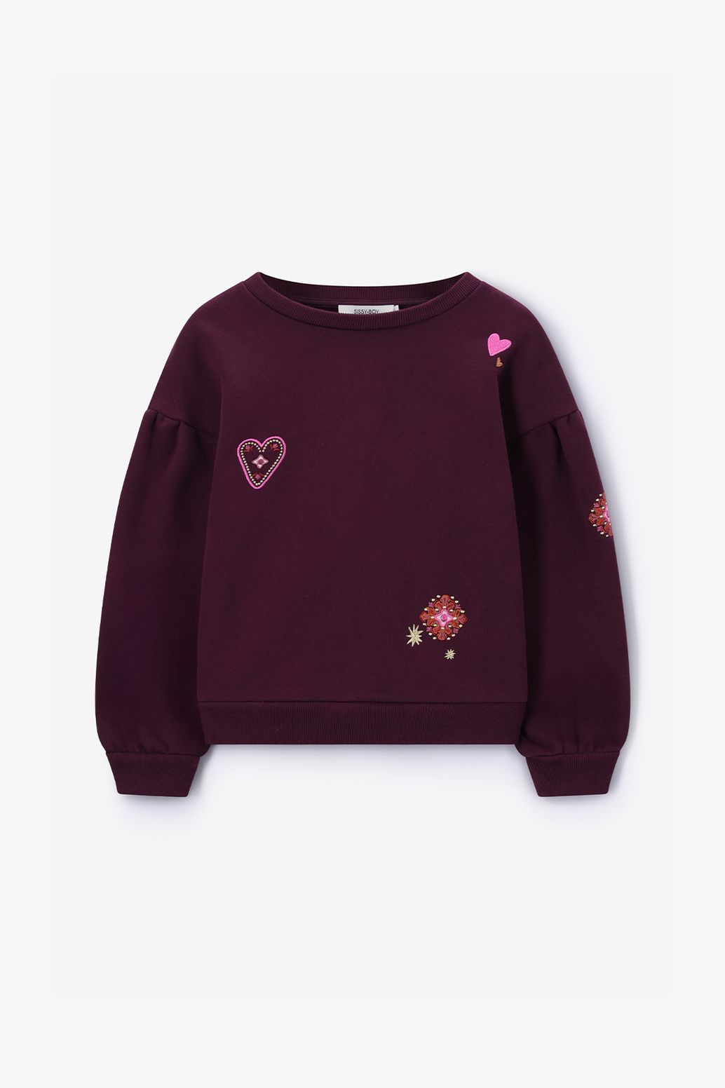 Sweat avec broderies - rouge foncé