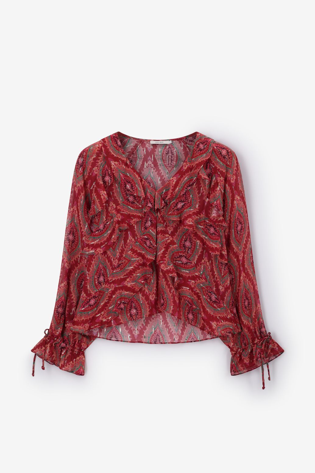 Rode ruffle blouse met print