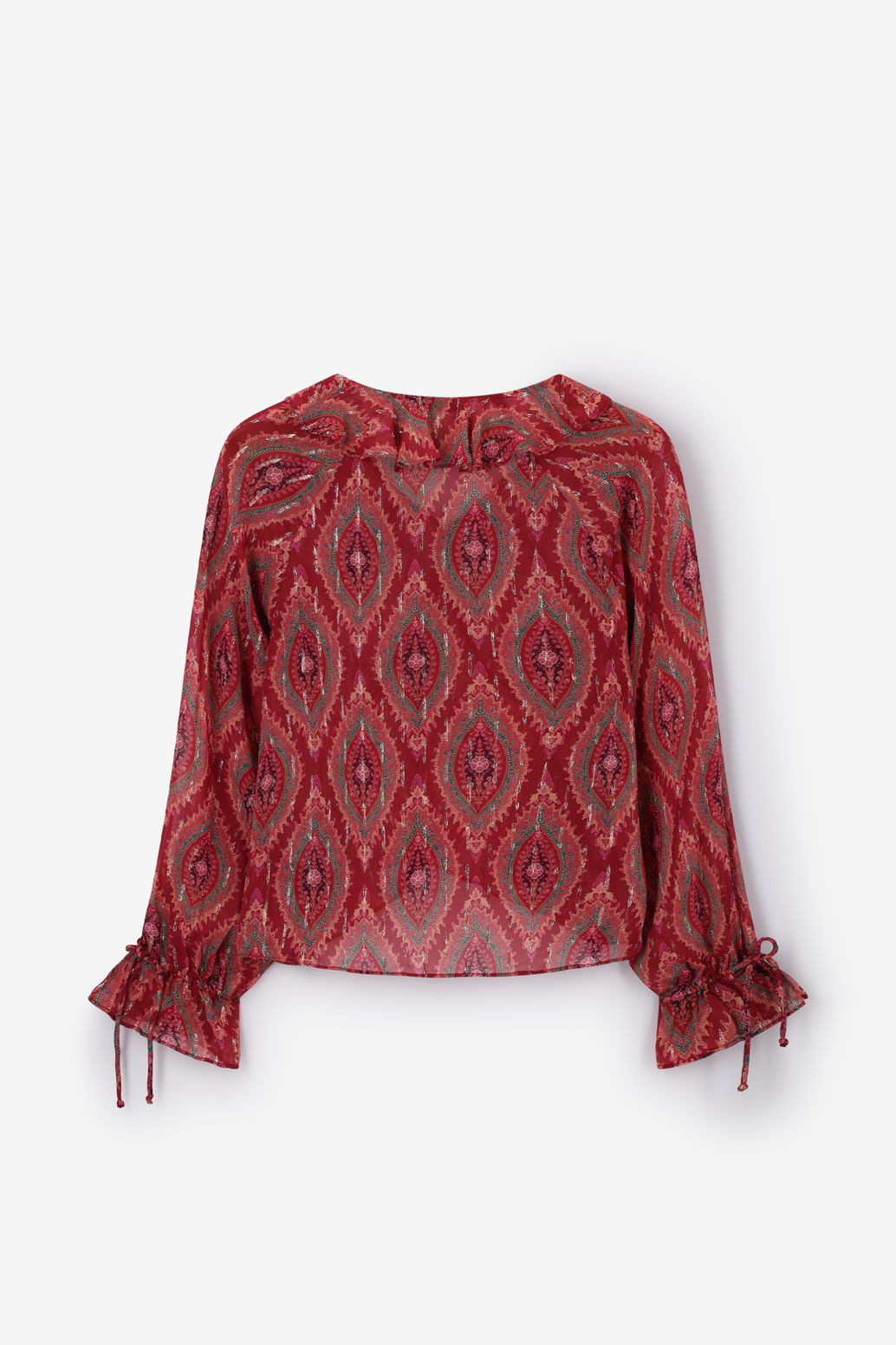 Gemusterte Bluse mit Volants - rot