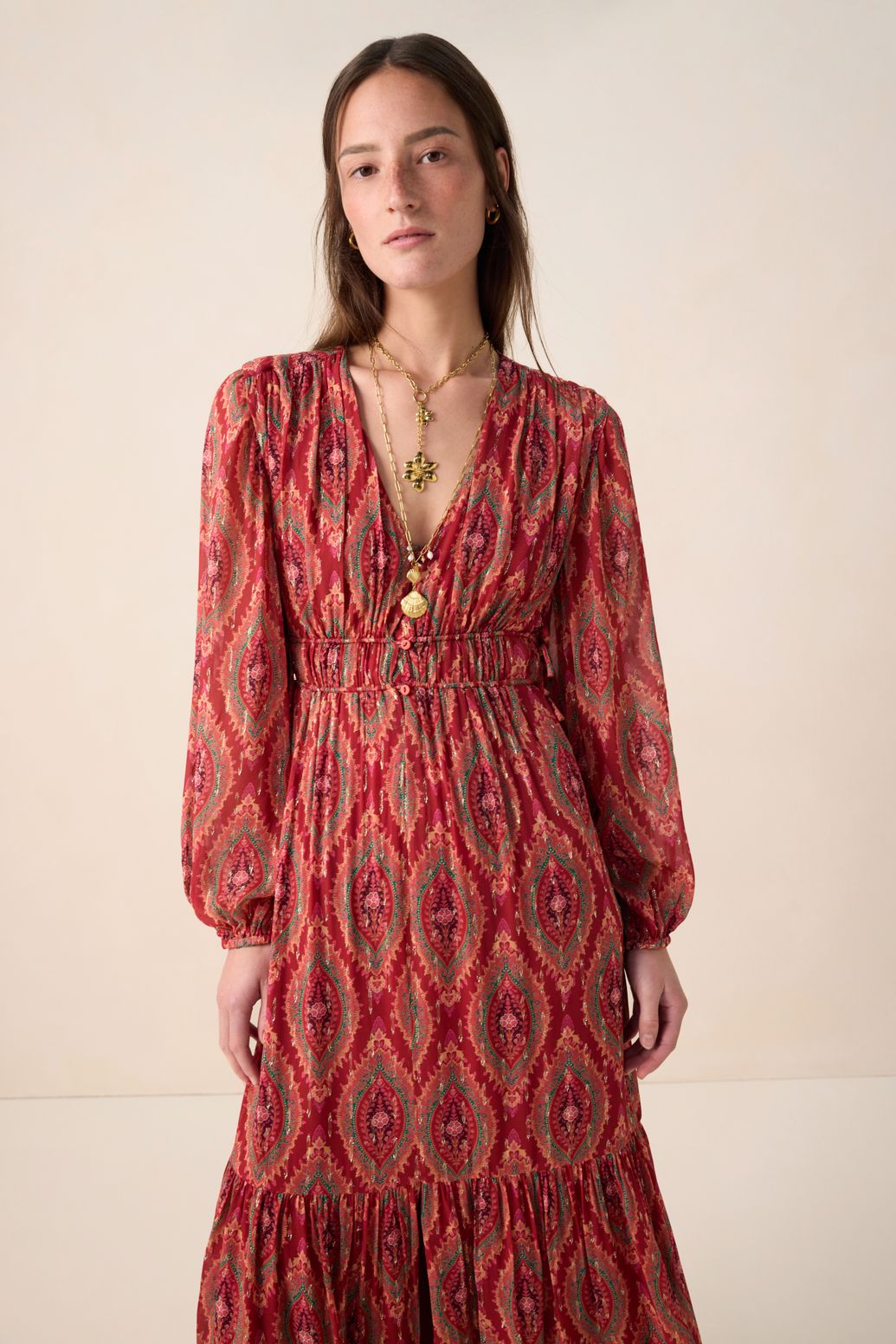 Maxi-Kleid mit Print - rot