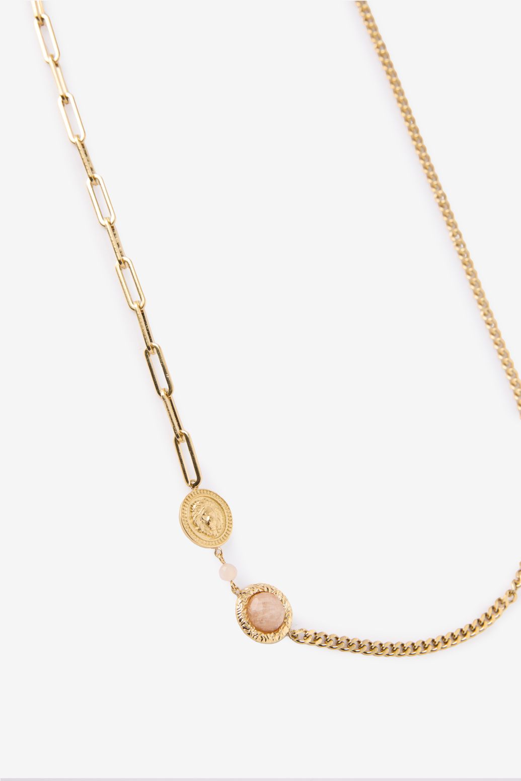 Collier à maillons plaqué or avec pierre