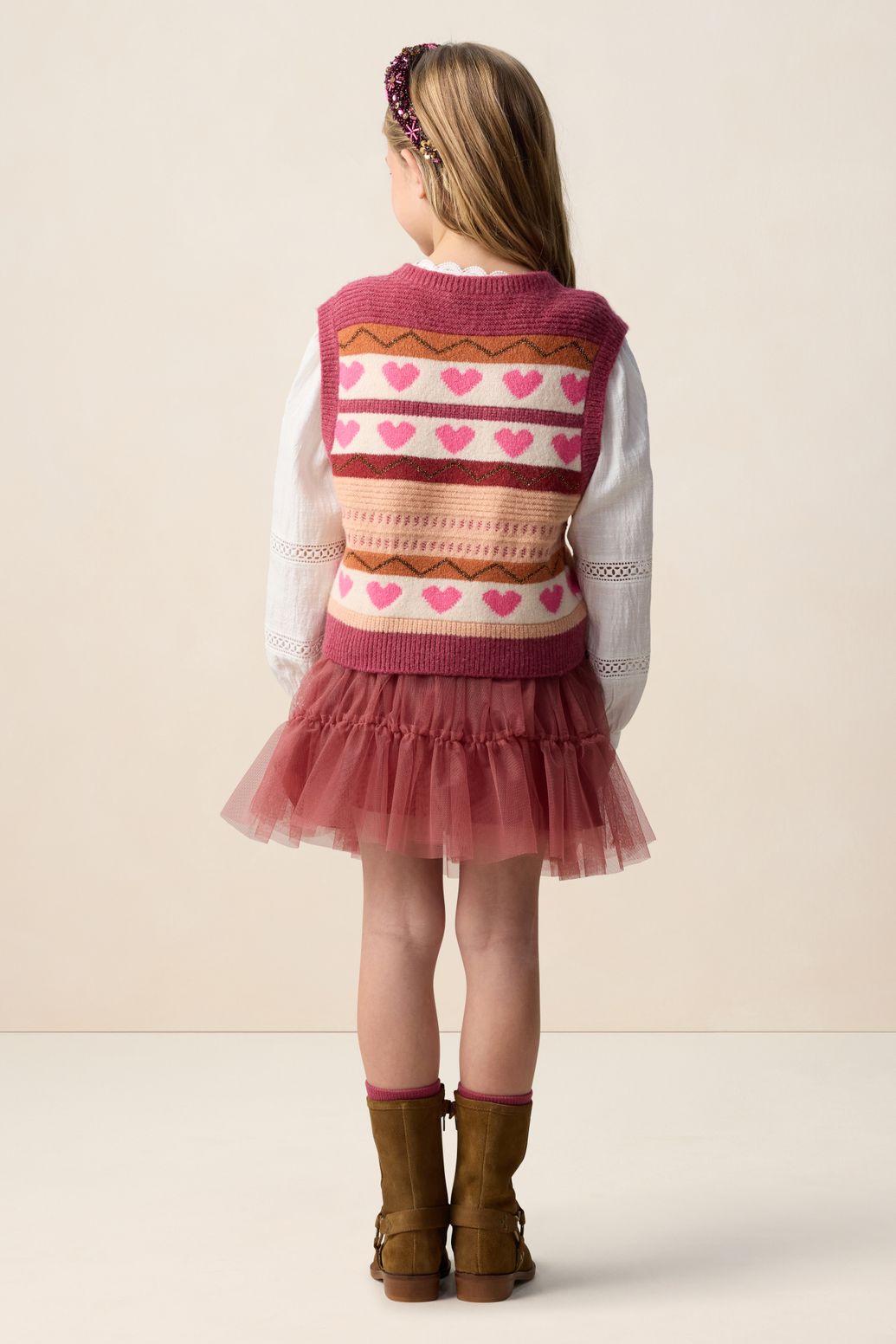 Roze jacquard spencer met hartjes