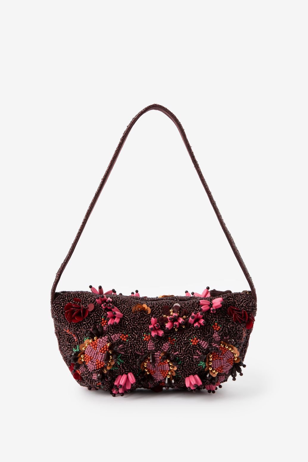 Schultertasche mit Perlen - dunkelrot