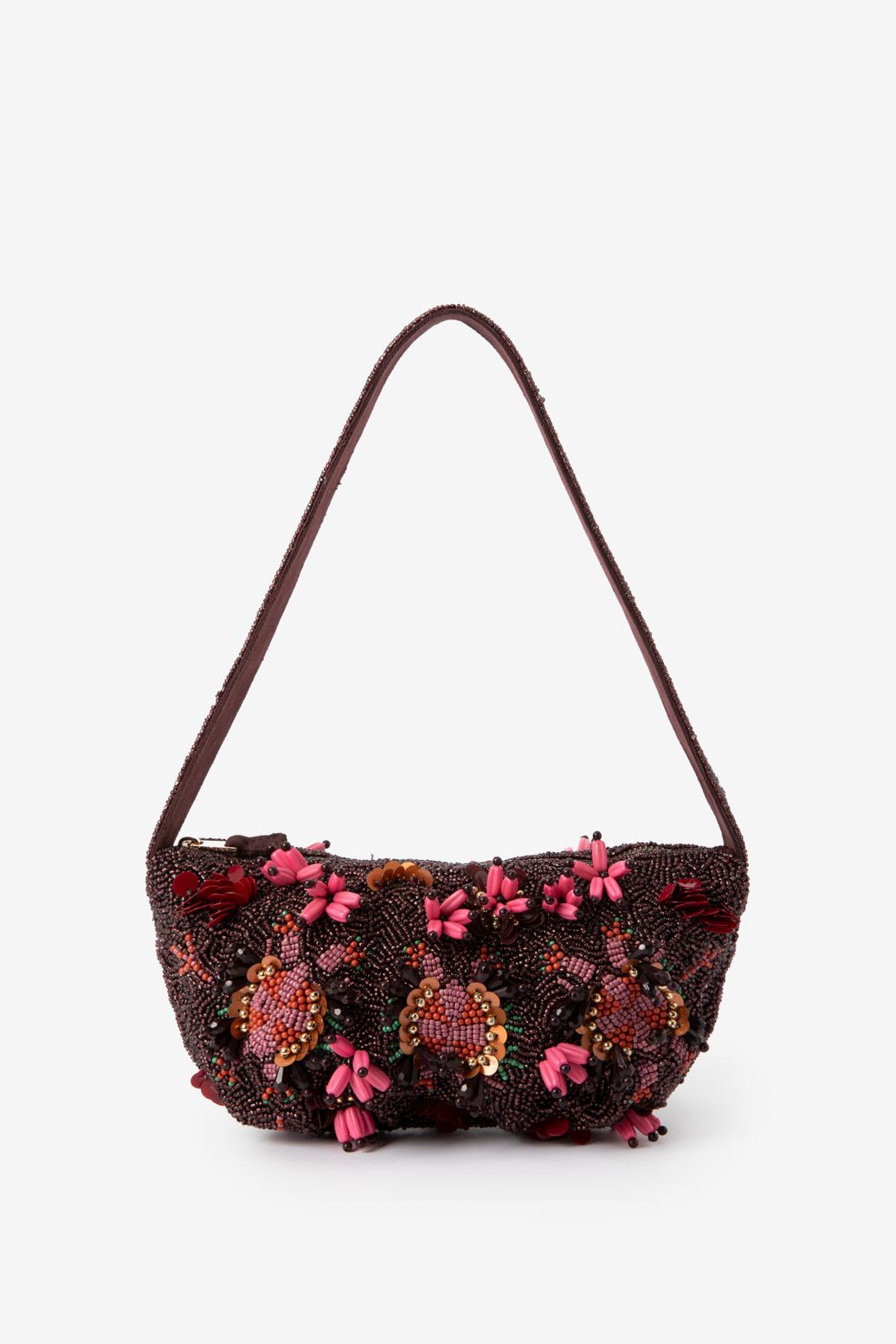 Schultertasche mit Perlen - dunkelrot