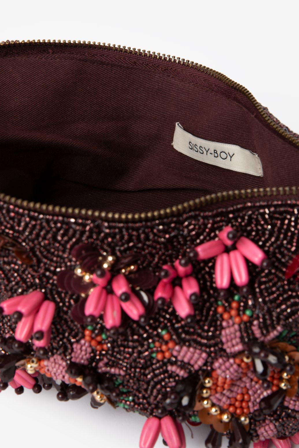 Schultertasche mit Perlen - dunkelrot