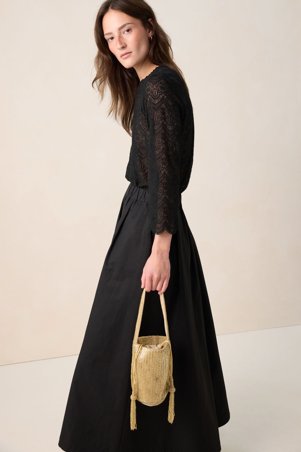 Sac porté épaule en perles - doré