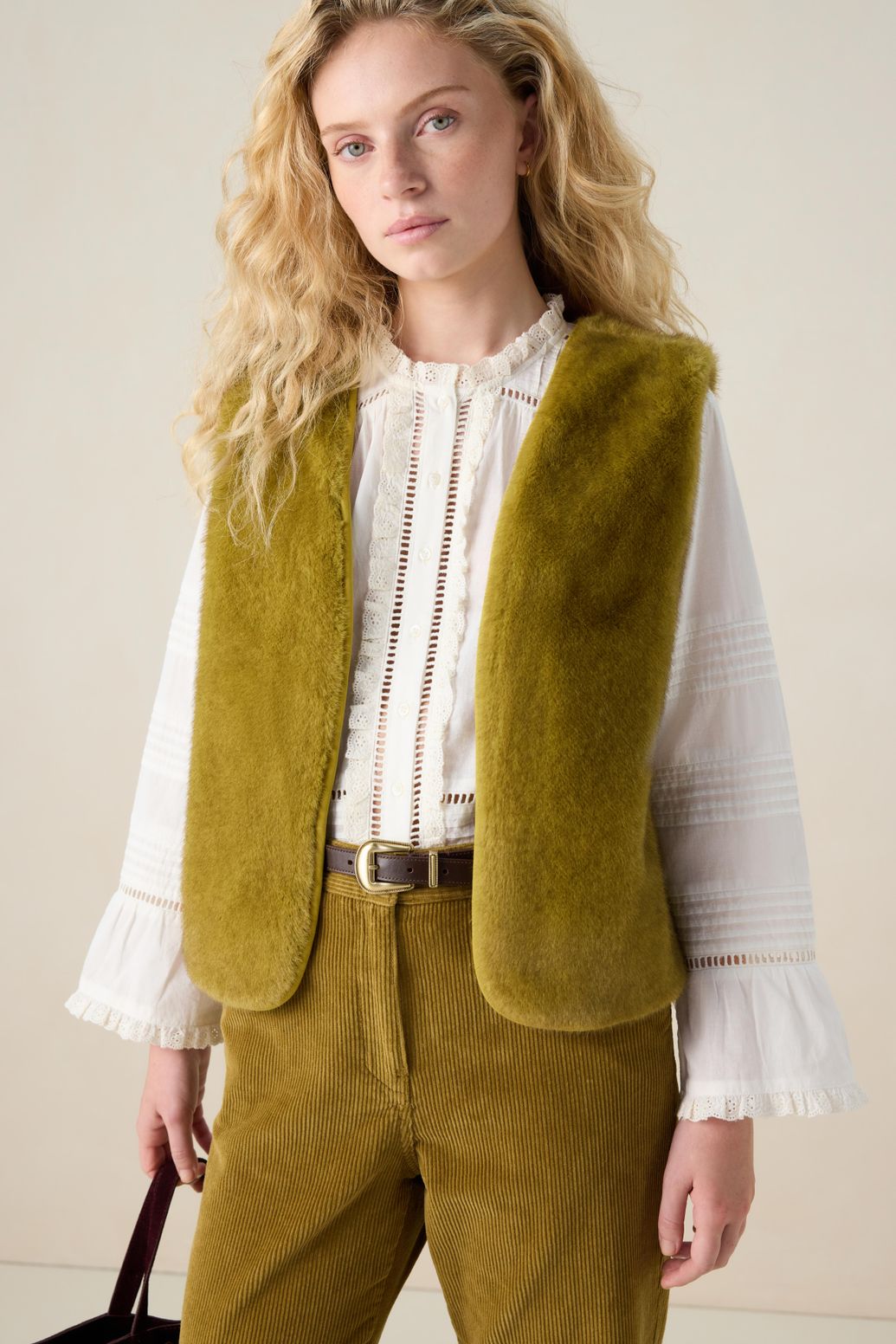 Kunstfell-Weste - dunkelgrün