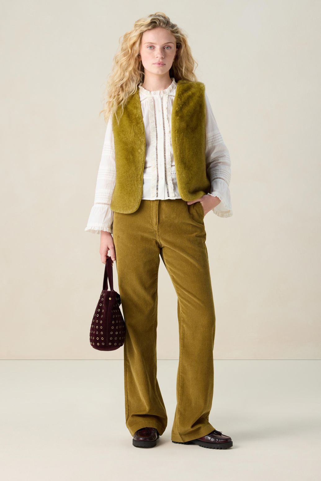 Kunstfell-Weste - dunkelgrün