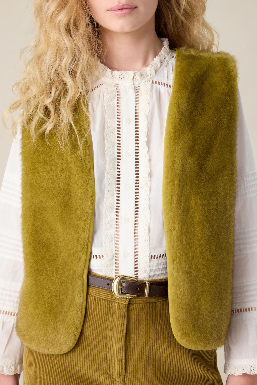 Kunstfell-Weste - dunkelgrün