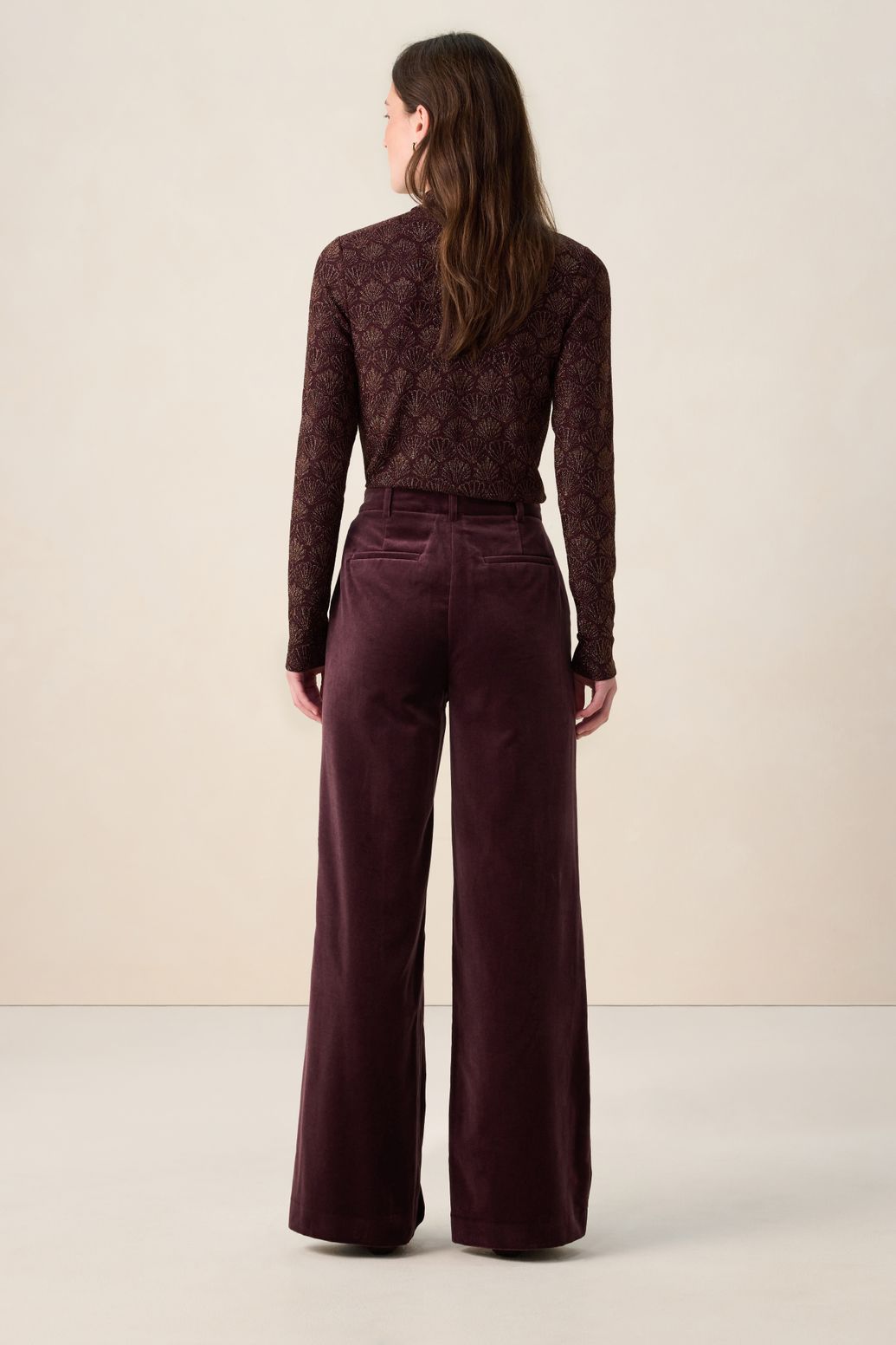 Donkerbruine high waist wide leg velvet broek