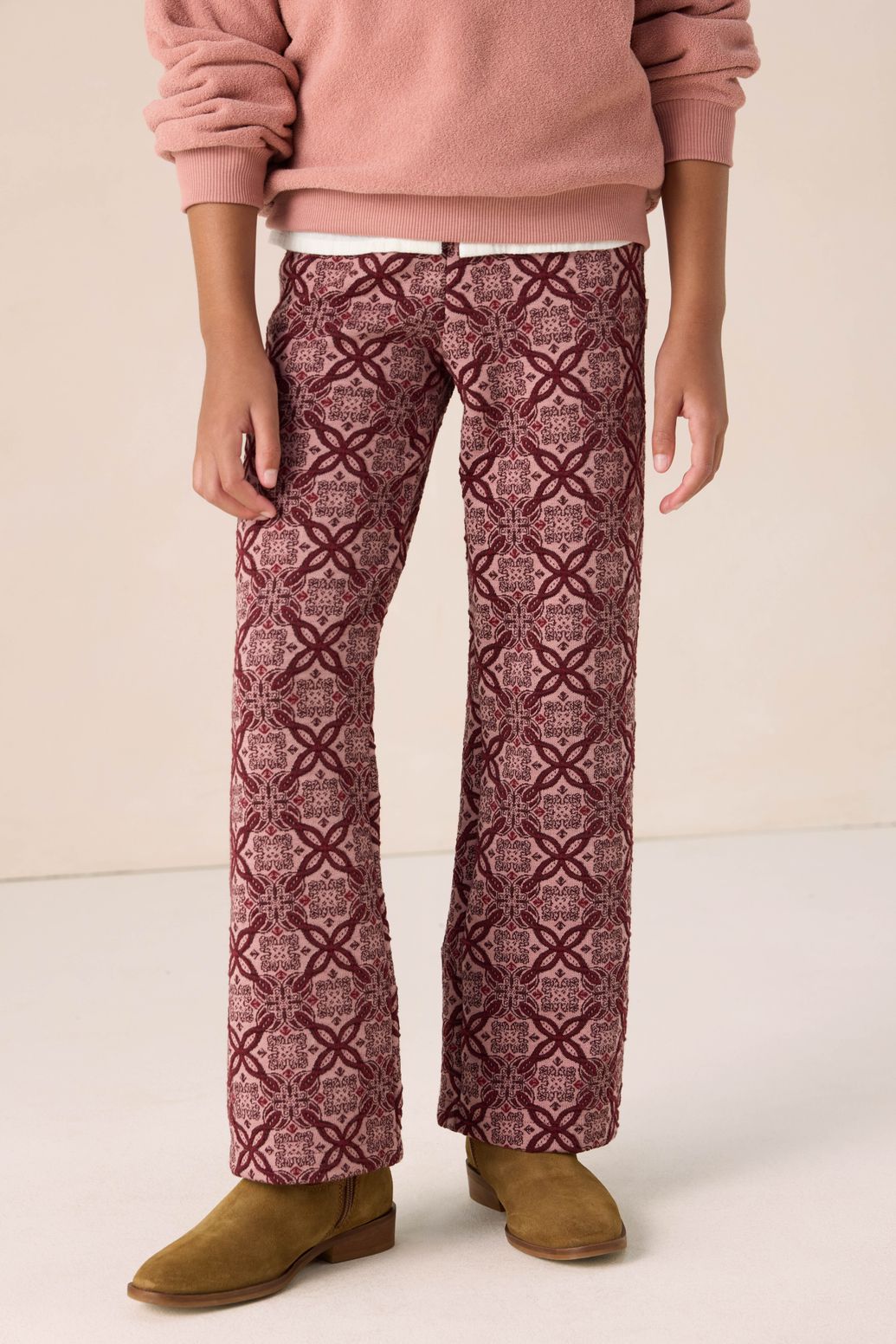 Donkerrode straight legging met print