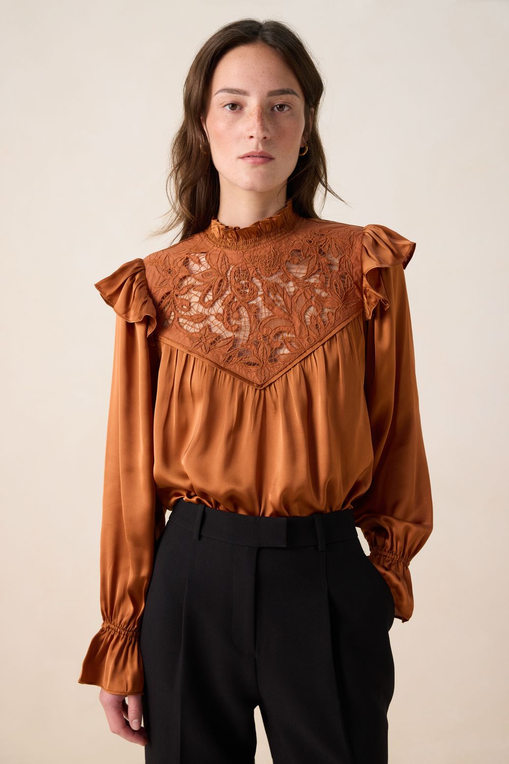 Blouse avec dentelle - orange