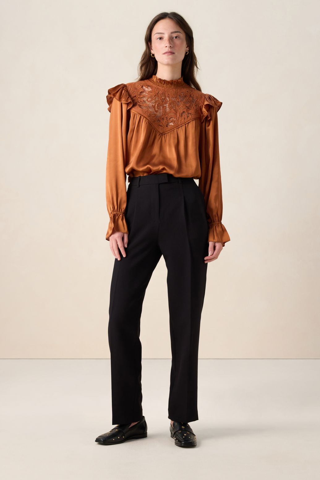 Blouse avec dentelle - orange