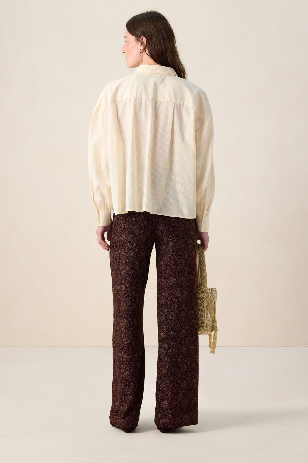 Donkerrode jacquard broek met schelpen