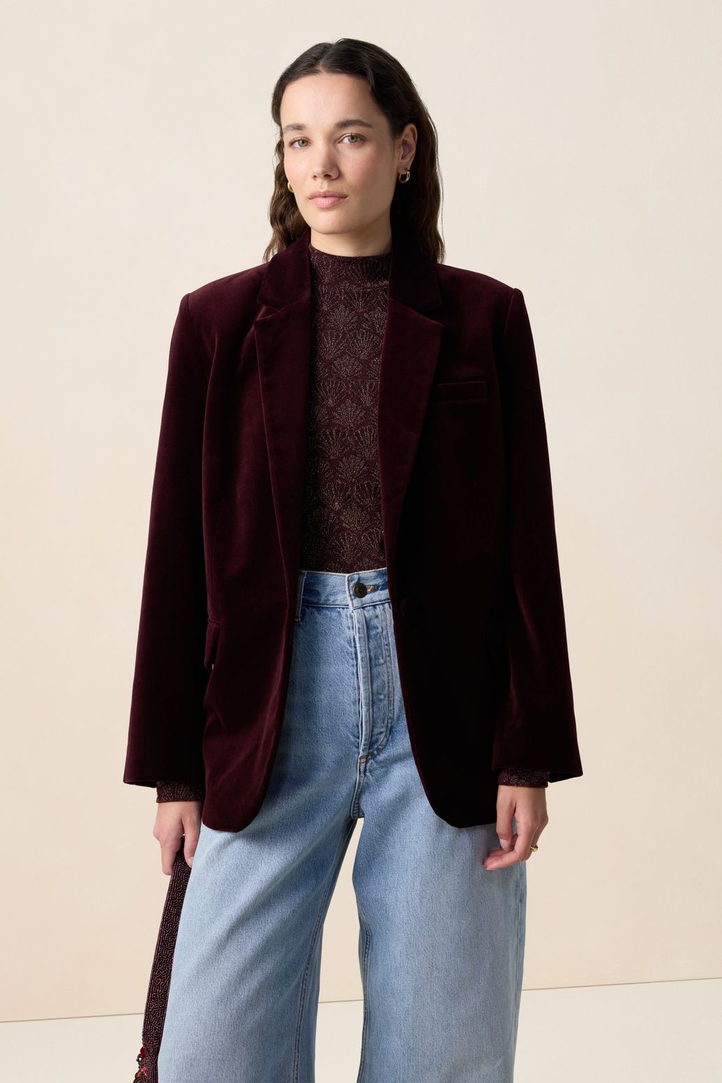 Donkerrode velvet blazer