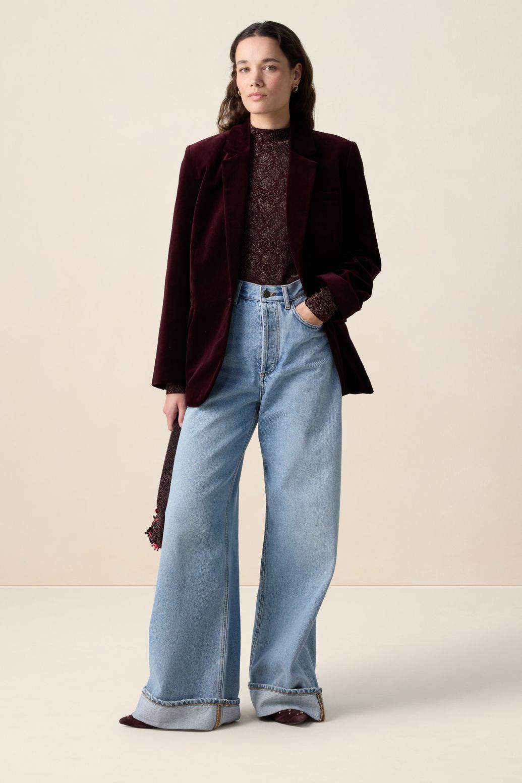 Donkerrode velvet blazer