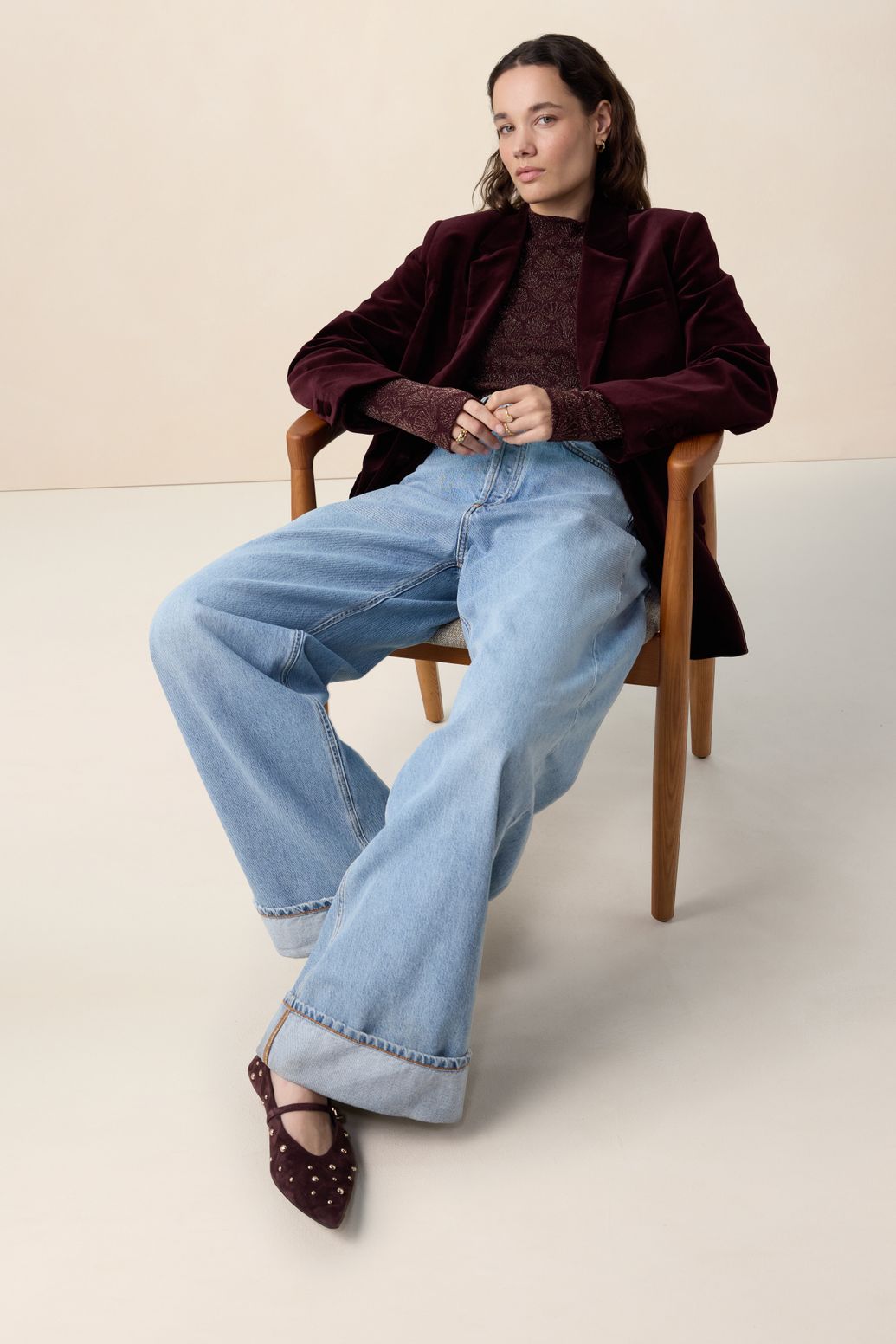 Donkerrode velvet blazer