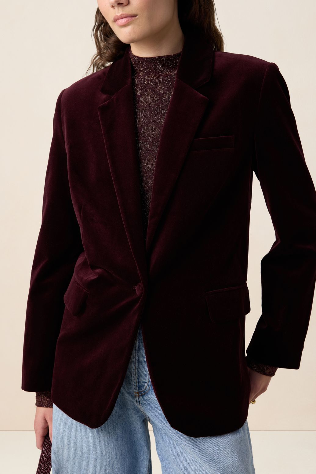Donkerrode velvet blazer